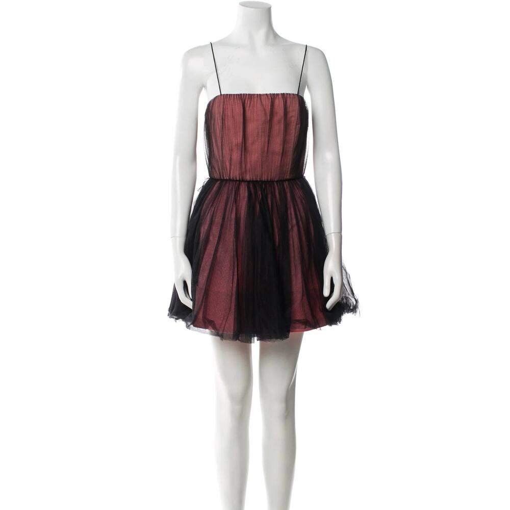Alice + Olivia Mabel Cocktail Black Tulle Silk Mini Dress 10 Party Skater Pink